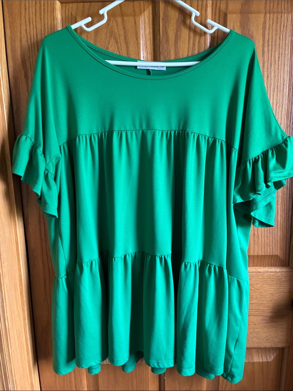 Doublju Kelly  Green Ruffle Sleeve Tiered Tunic